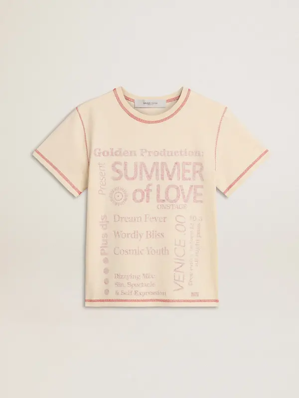Women’s cream T-shirt with faded red accents online