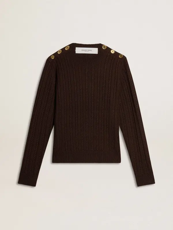 Women’s crew-neck sweater in wool blend with gold buttons online