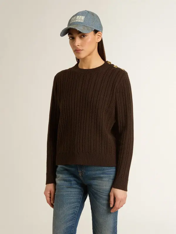 Women’s crew-neck sweater in wool blend with gold buttons online