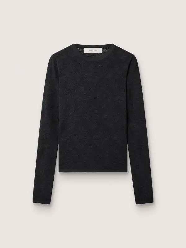 Women’s crew-neck sweater with black floral jacquard pattern online