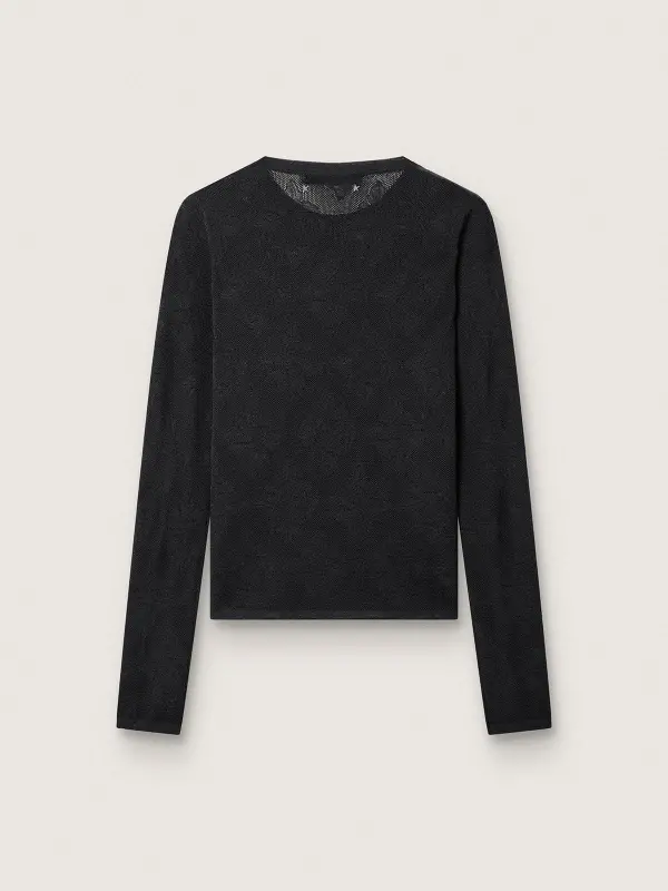 Women’s crew-neck sweater with black floral jacquard pattern online