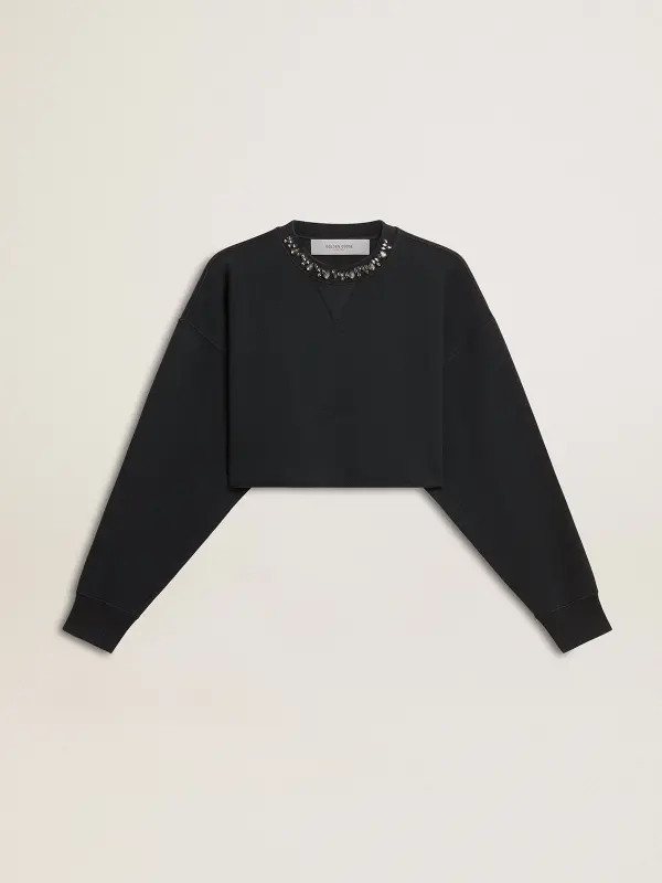 Women’s cropped cotton sweatshirt with crystals on the front online