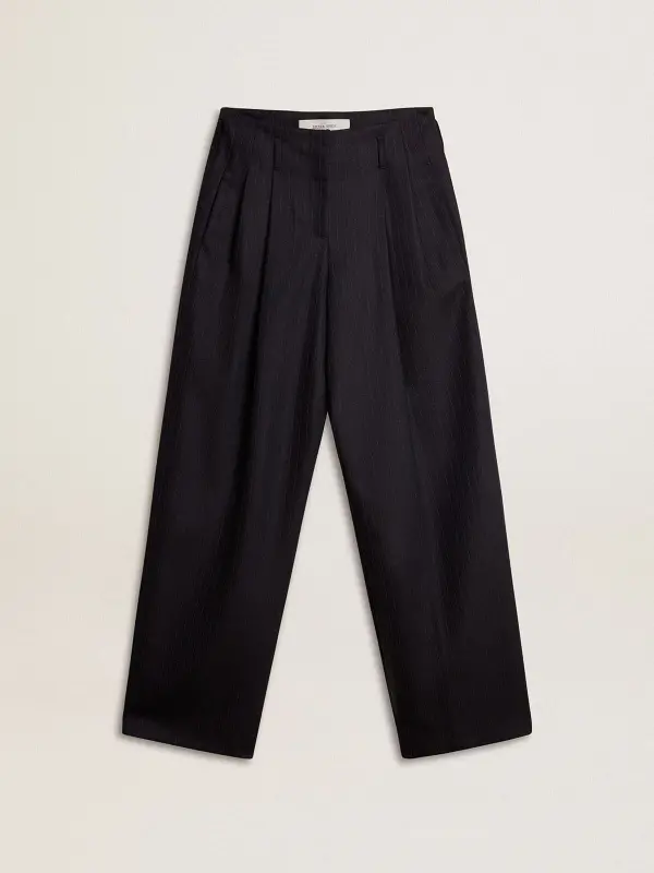 Women’s dark blue tailored trousers with vertical stripe online