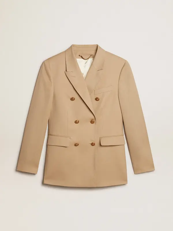 Women’s double-breasted blazer in sand with gold heraldic buttons online