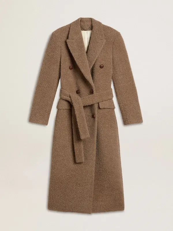 Women’s double-breasted coat in a beige wool blend online