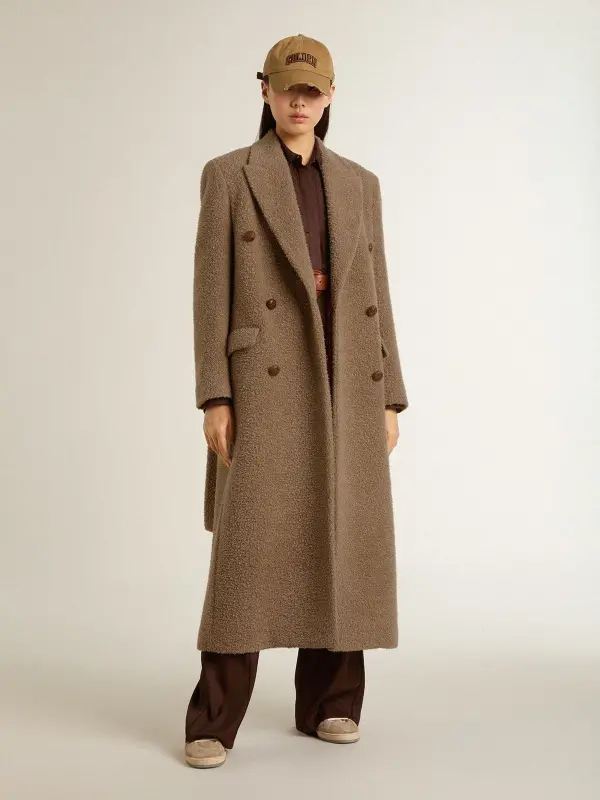 Women’s double-breasted coat in a beige wool blend online