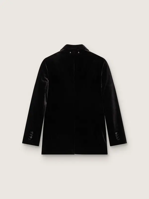 Women’s double-breasted jacket in black velvet with black satin lapels online