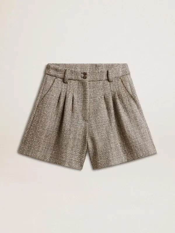 Women’s ecru brown shorts in herringbone wool online