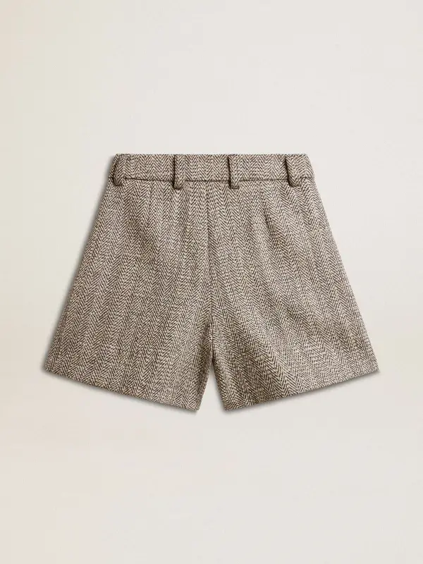 Women’s ecru brown shorts in herringbone wool online