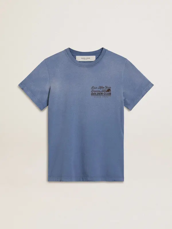 Women’s faded light blue T-shirt with print on the chest online