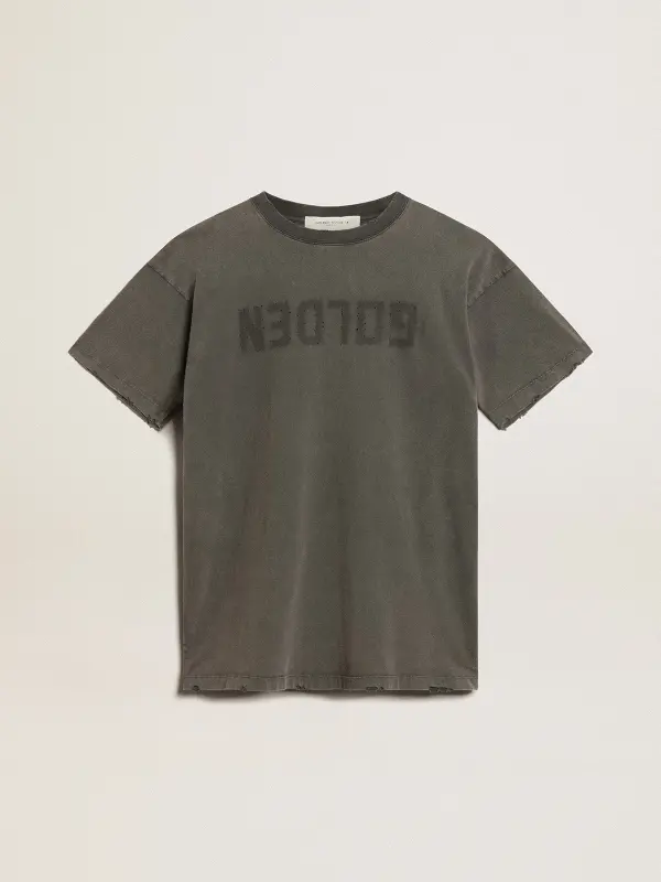 Women’s gray T-shirt dress with distressed treatment online