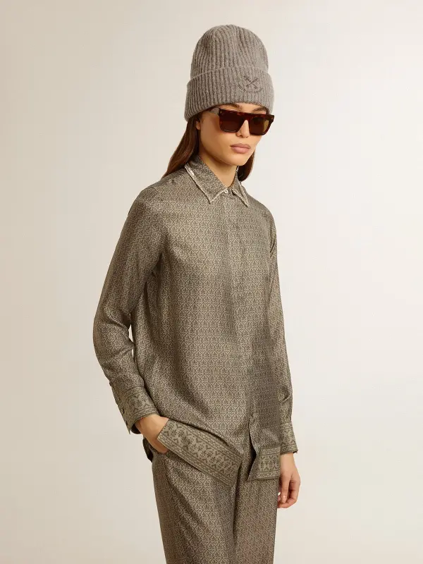 Women’s green viscose-blend silk shirt with floral pattern online