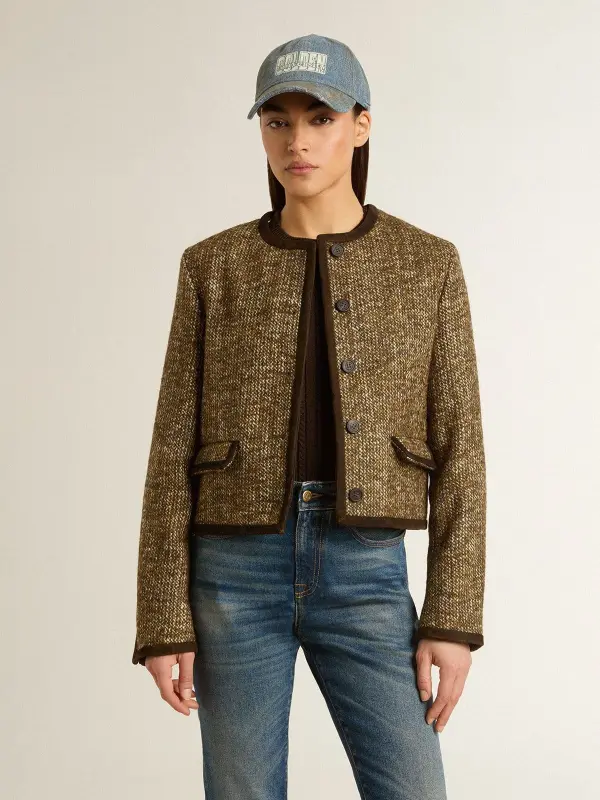 Women’s Journey jacket in wool tweed with coffee-colored suede details online