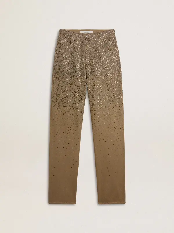 Women’s khaki cotton pants with gradient Swarovski effect online