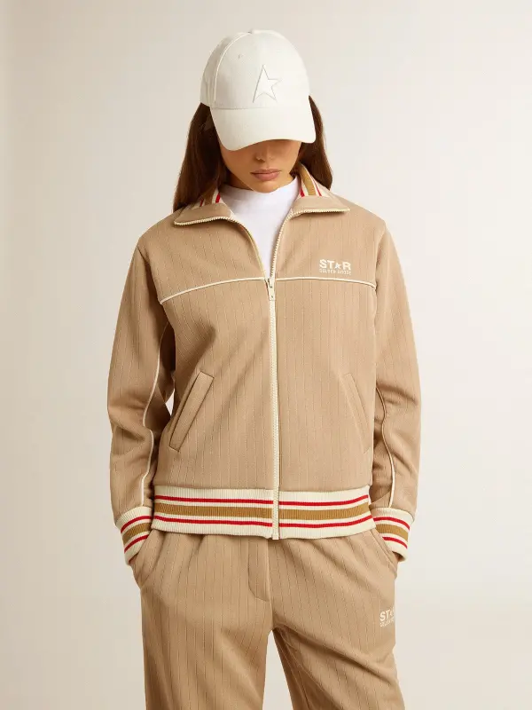 Women’s light beige zipped sweatshirt with white logo online