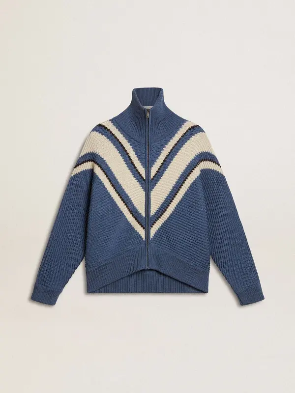 Women’s light blue jacquard wool sweater with cream-colored pattern online