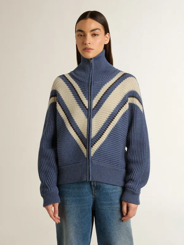 Women’s light blue jacquard wool sweater with cream-colored pattern online