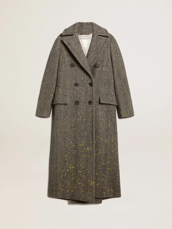 Women’s long herringbone coat with yellow details online