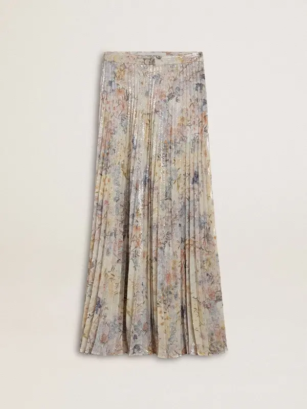 Women’s long pleated skirt with multicolor floral sequin print online