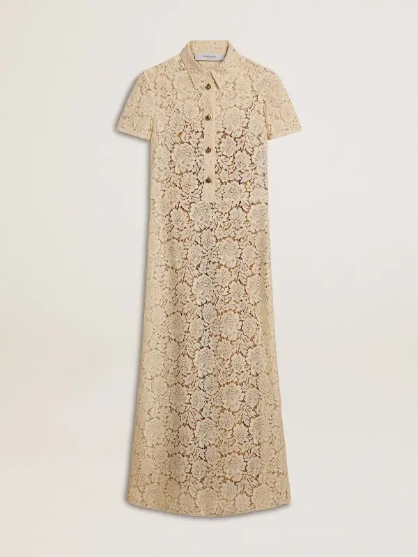 Women’s midi dress in cream-colored see-through lace online