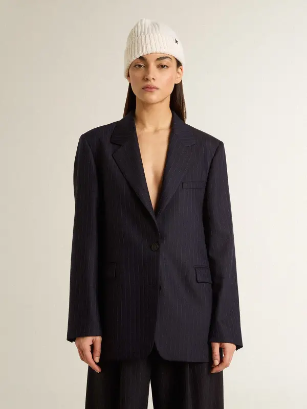Women’s midnight blue wool single-breasted blazer online