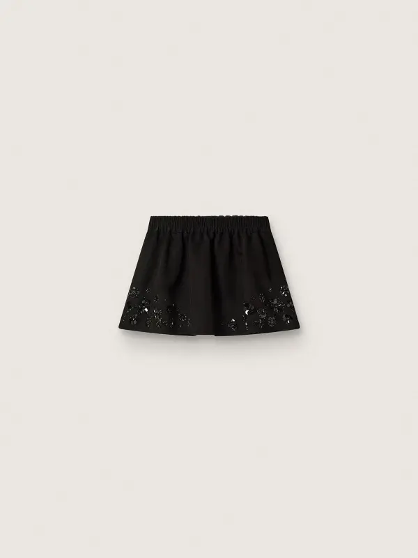 Women’s miniskirt in black cotton twill with floral sequin embroidery online