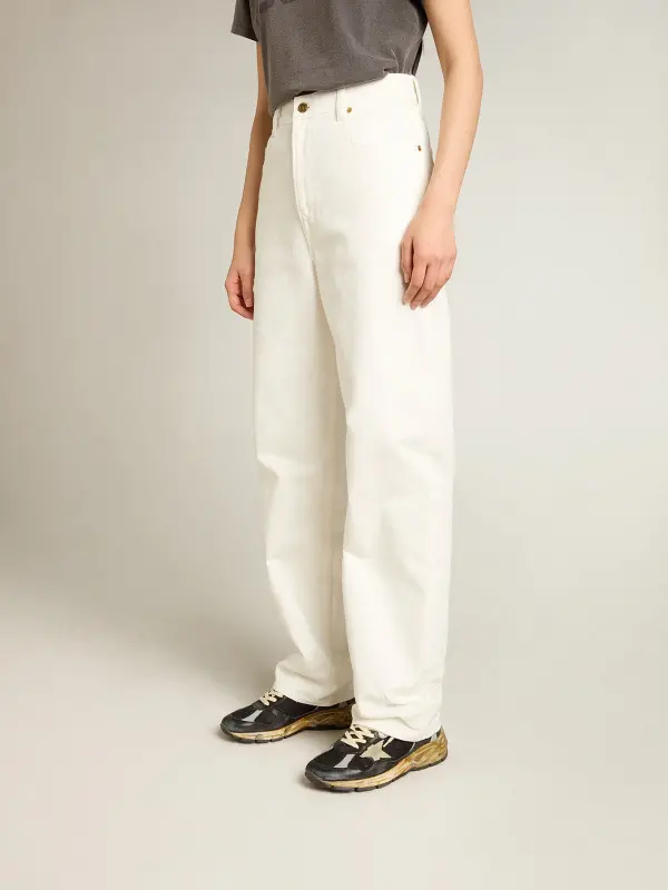 Women’s optical white-colored cotton denim pants online