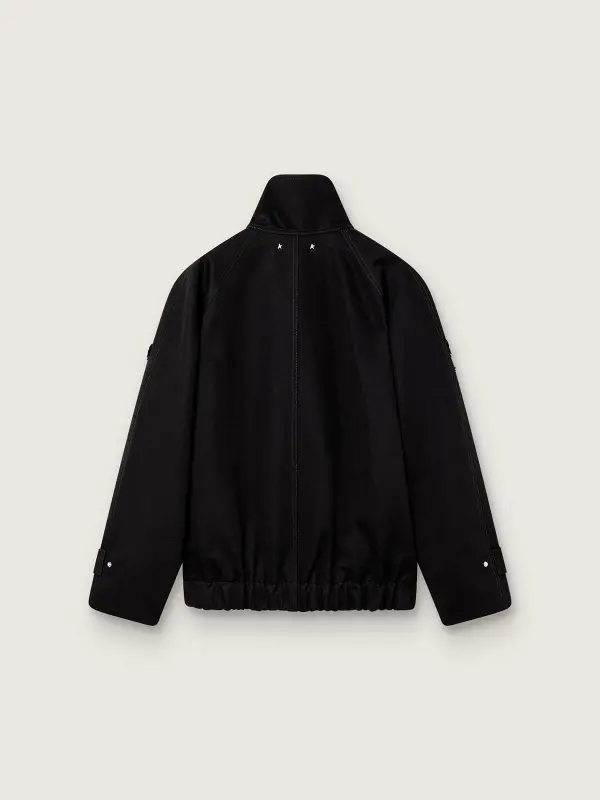 Women’s oversized jacket in black cotton twill with floral sequin embroidery online