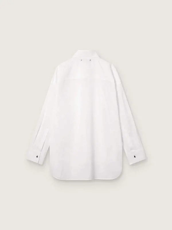 Women’s oversized shirt in white cotton with pleated detail and jewel buttons online