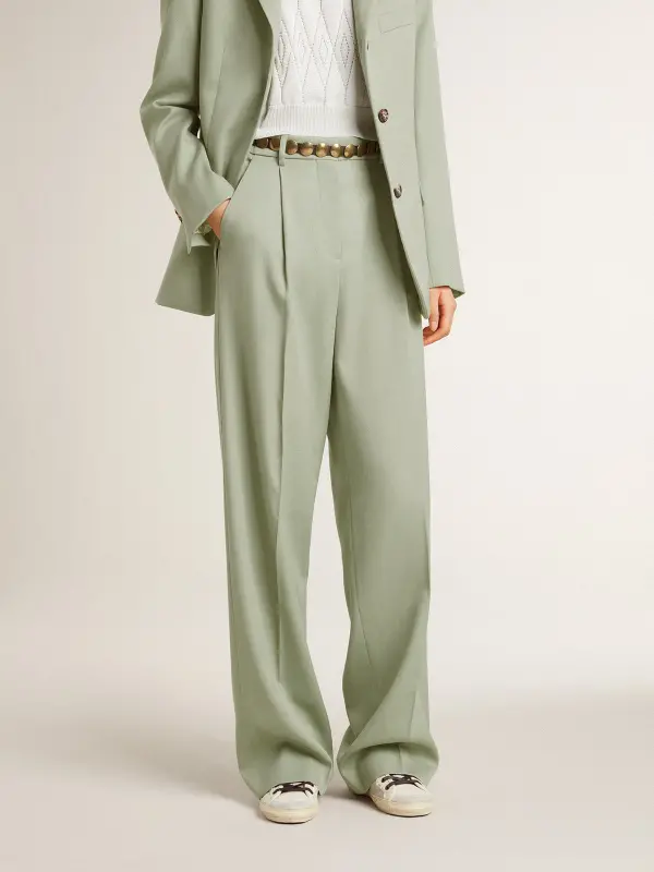 Women’s pants in sage-green wool online