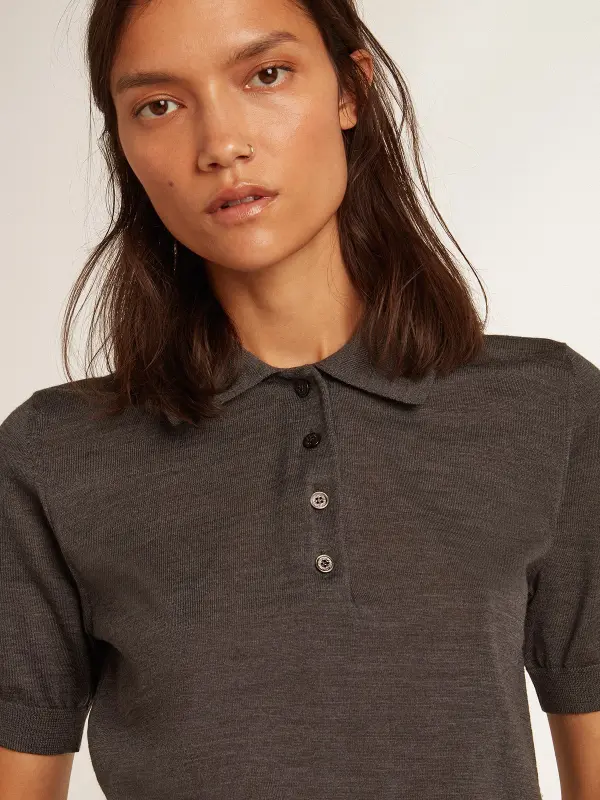 Women’s polo shirt in anthracite merino wool online