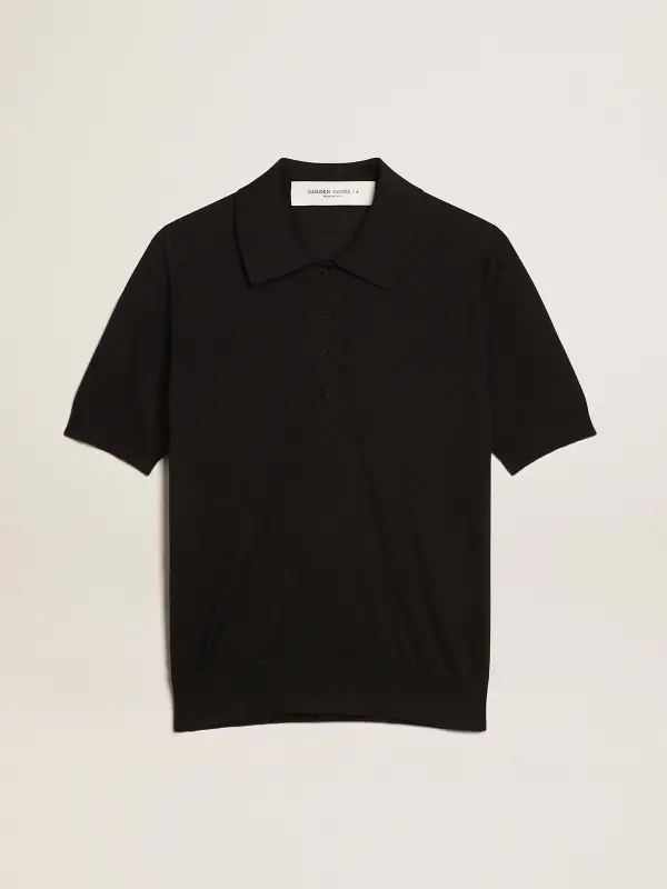 Women’s polo shirt in black merino wool online
