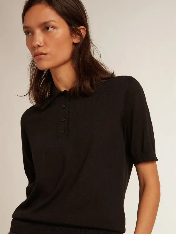 Women’s polo shirt in black merino wool online