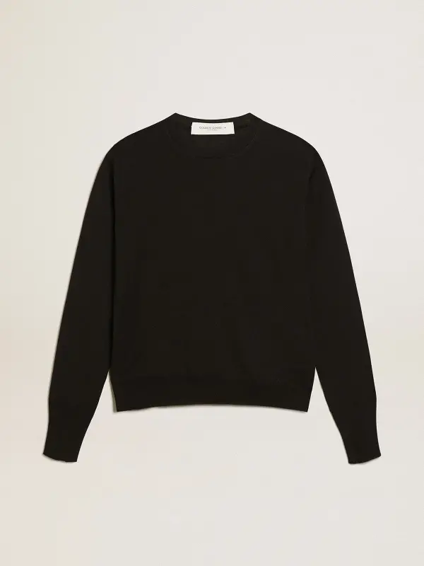 Women’s round-neck sweater in black wool online