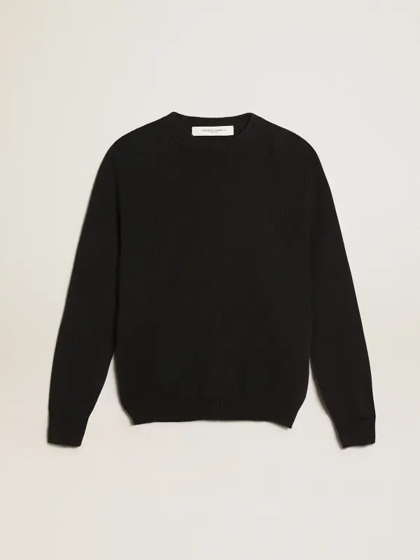 Women’s round-neck sweater in dark blue cotton with logo on the back online