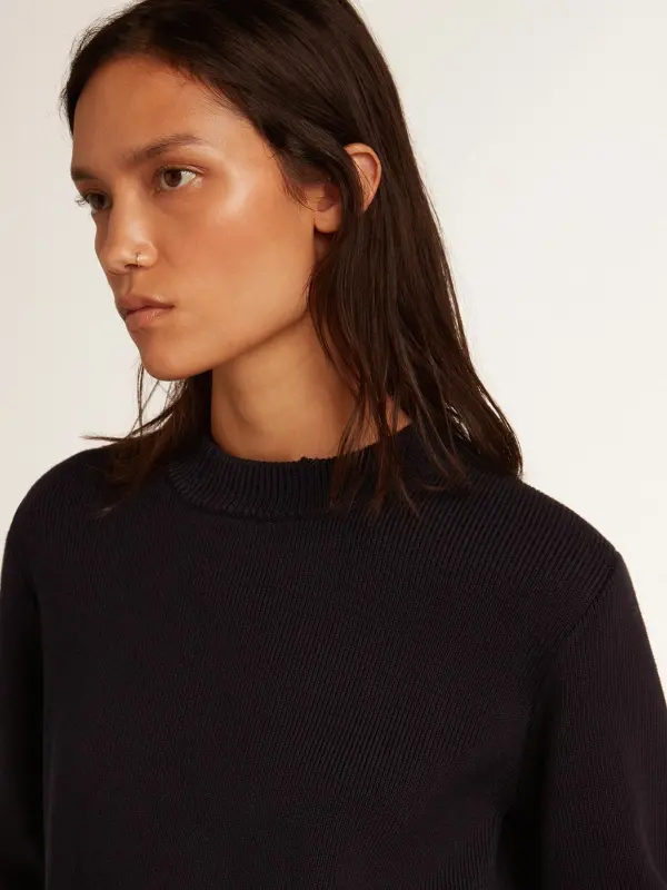 Women’s round-neck sweater in dark blue cotton online