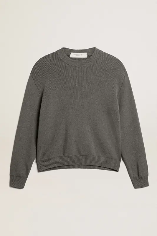 Women’s round-neck sweater in dark gray cotton with logo on the back online