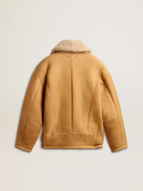 Women’s sheepskin jacket with a wide shearling shawl collar online