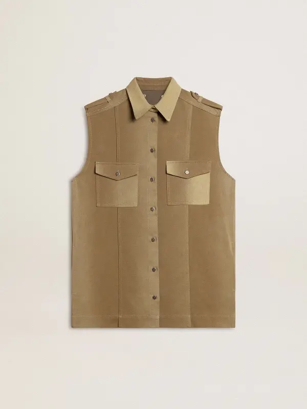 Women’s shirt dress in sand-colored denim with military details online