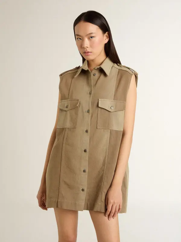 Women’s shirt dress in sand-colored denim with military details online