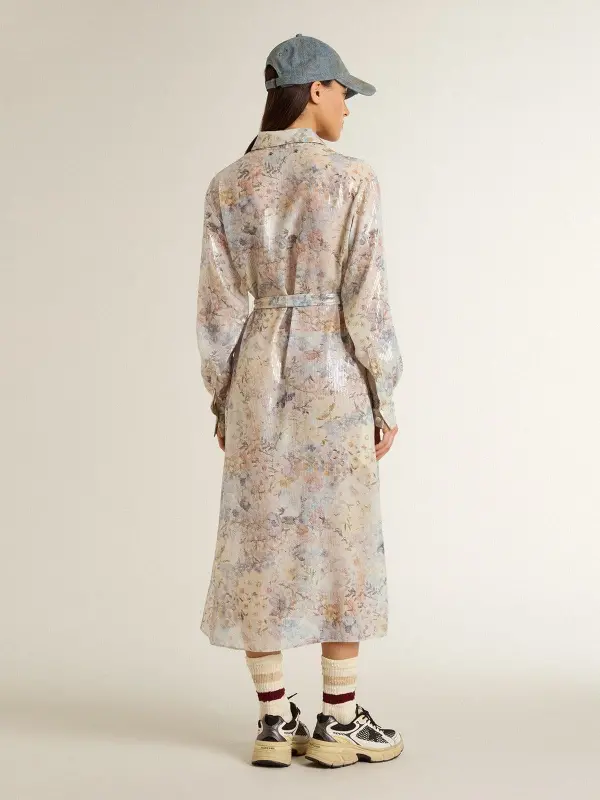 Women’s shirt dress with multicolor sequined floral print online