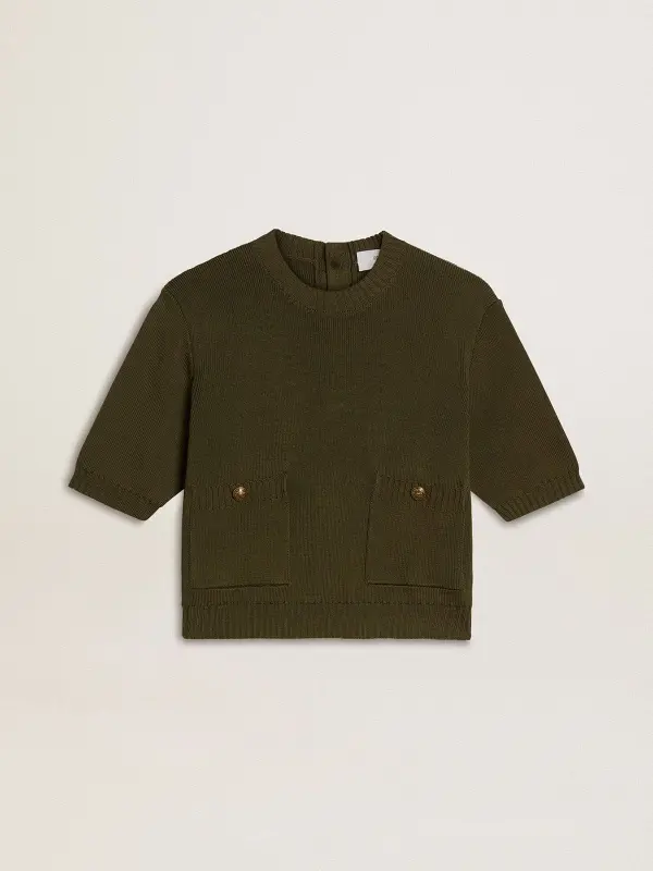 Women’s short-sleeved sweater in military-green cotton online