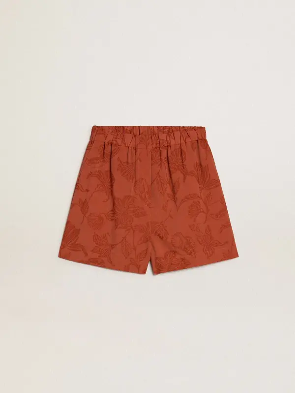 Women’s shorts in brick-red jacquard with marine floral pattern online