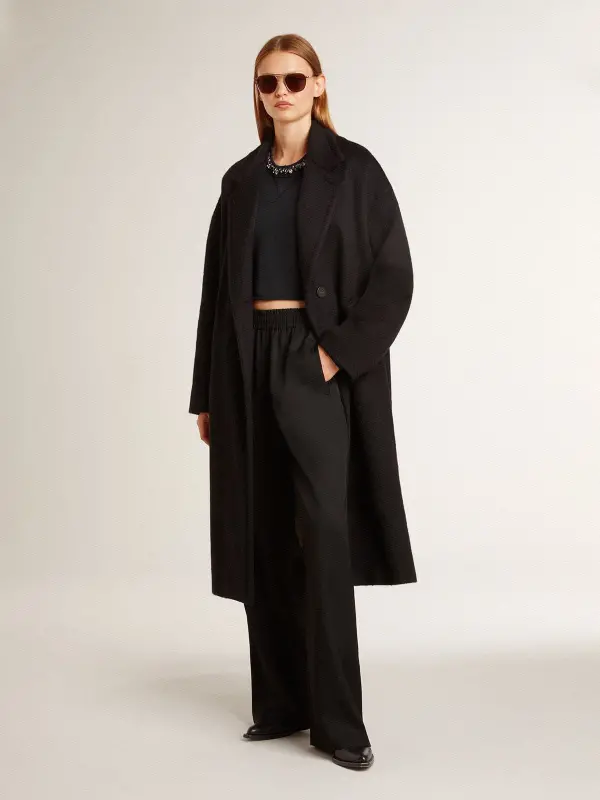 Women’s single-breasted black cocoon coat online