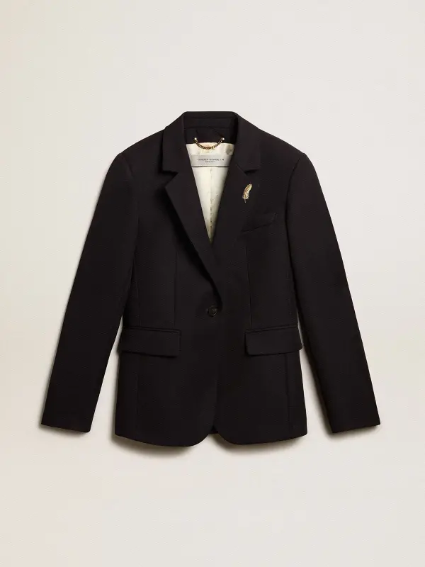 Women’s single-breasted blazer in dark blue wool gabardine online