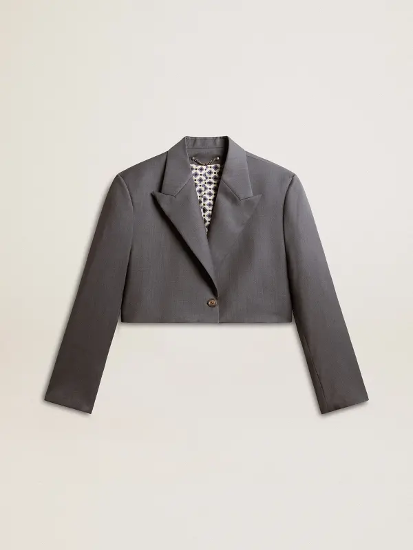 Women’s single-breasted cropped jacket in baby blue wool online