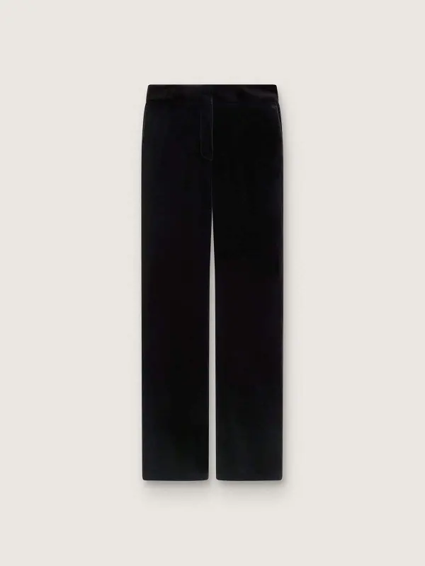 Women’s slim-fit flared pants in black cotton velvet online