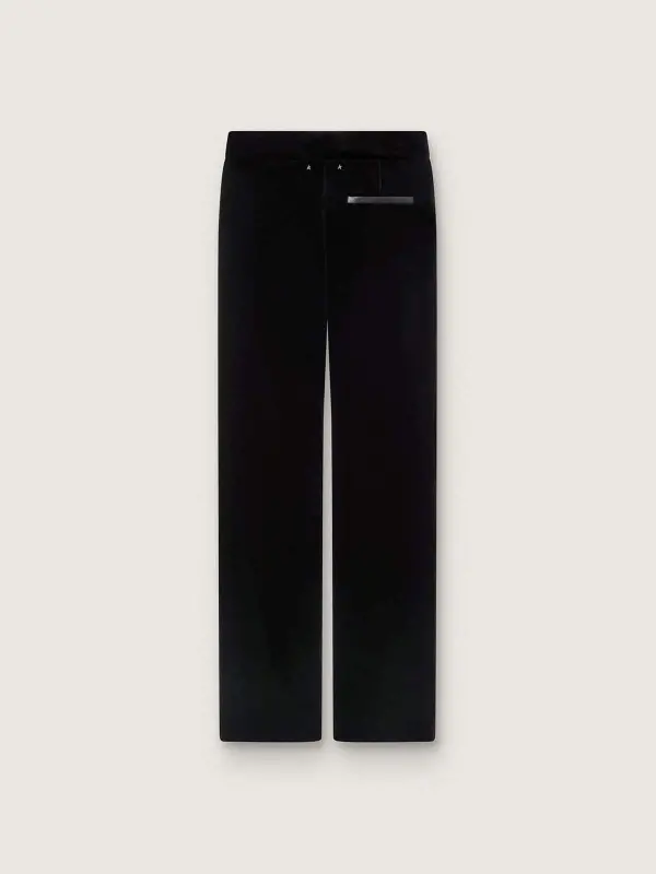 Women’s slim-fit flared pants in black cotton velvet online