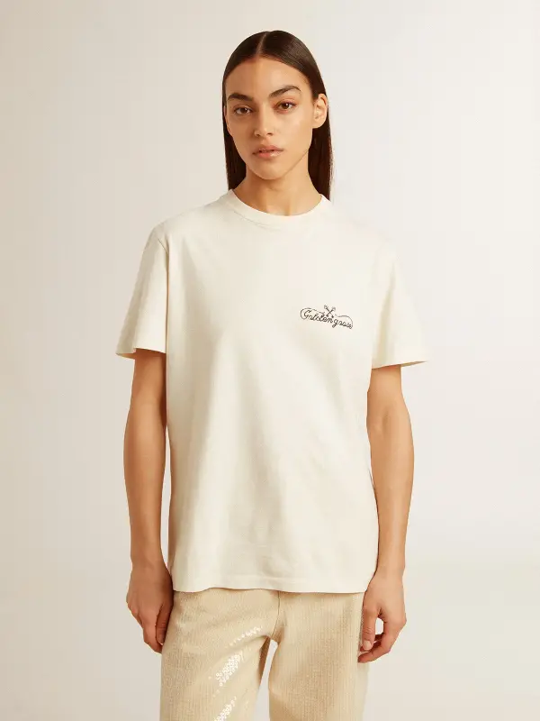 Women’s T-shirt in aged white with logo on the chest online