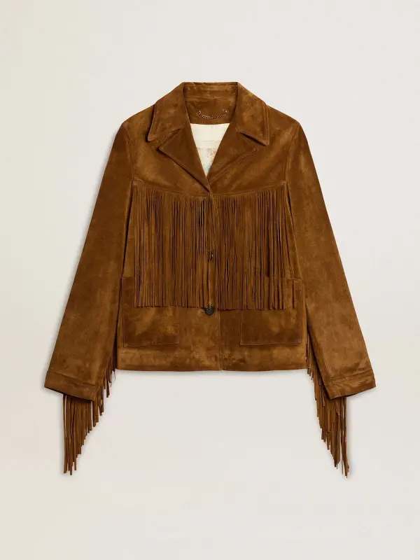 Women’s tobacco-colored suede jacket women with fringes online